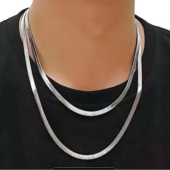 Sterling Silver Herringbone Flat Snake Necklace - Picture 1 of 13